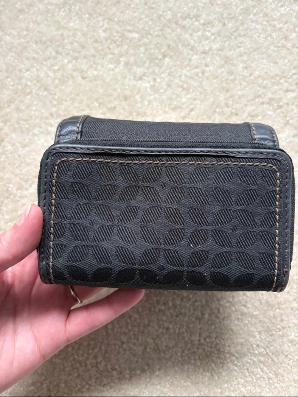 Fossil Leather Tri Fold Wallet Black Classic Zip Pocket